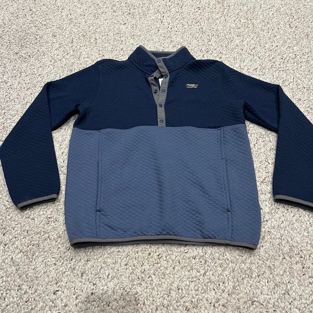 NWT LL Bean Quilted Quarter Snap Pullover Kids Sz L 14-16 Outdoor Cozy Cotton